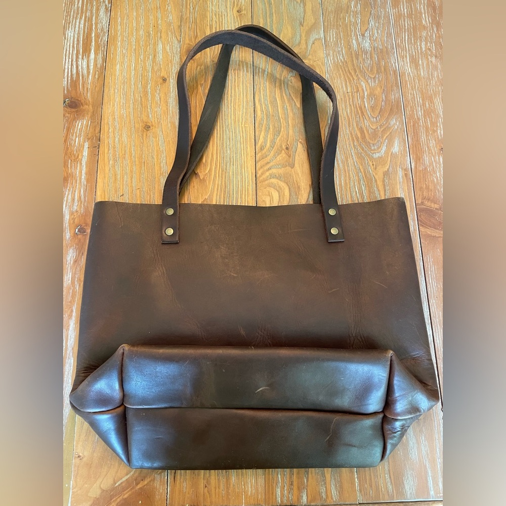 Portland Leather Dark Brown Tote Bag - Picture 2 of 5